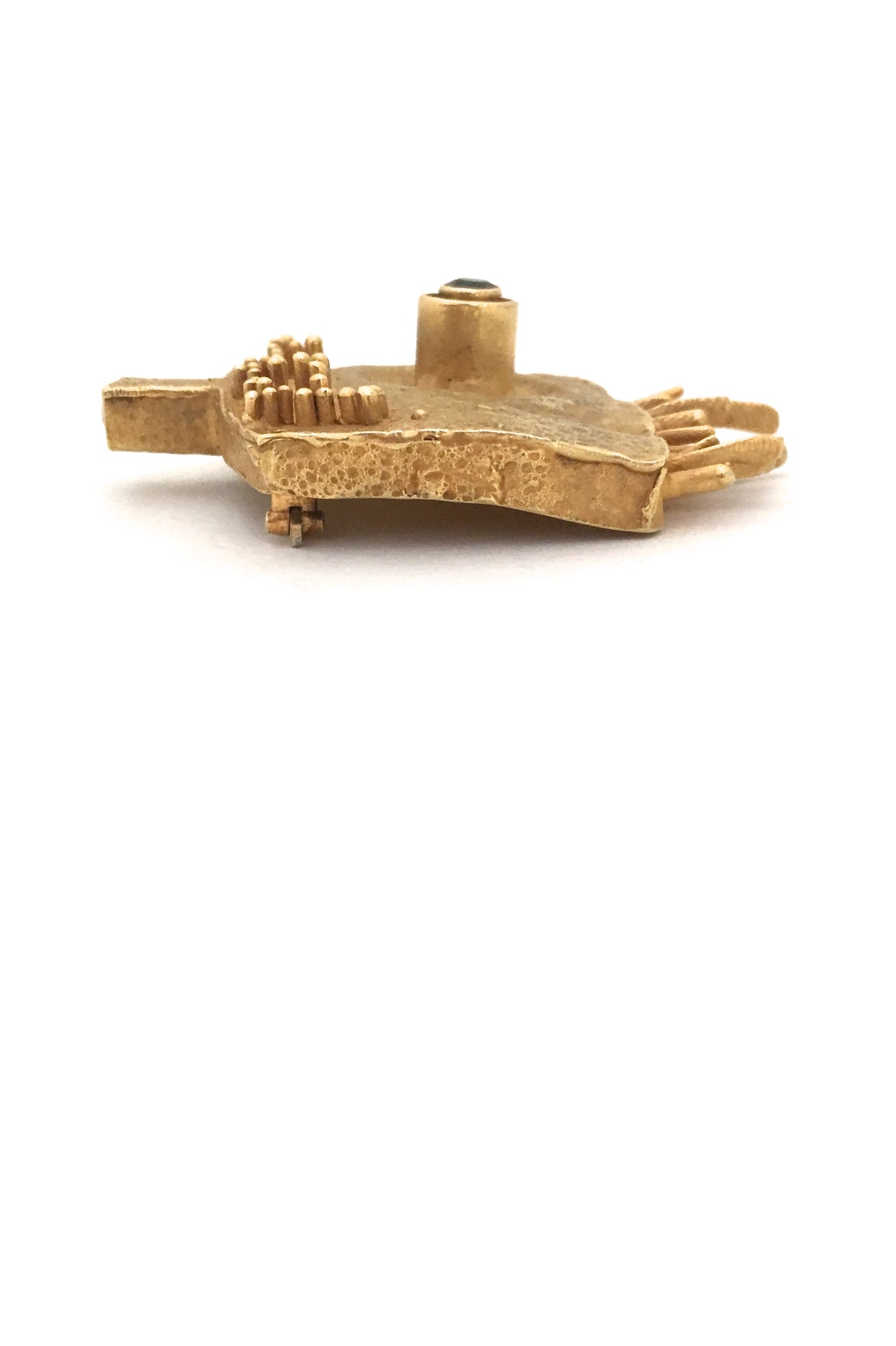 profile Walter Schluep Canada large vintage modernist 18k gold pearl tourmaline brutalist brooch pendant