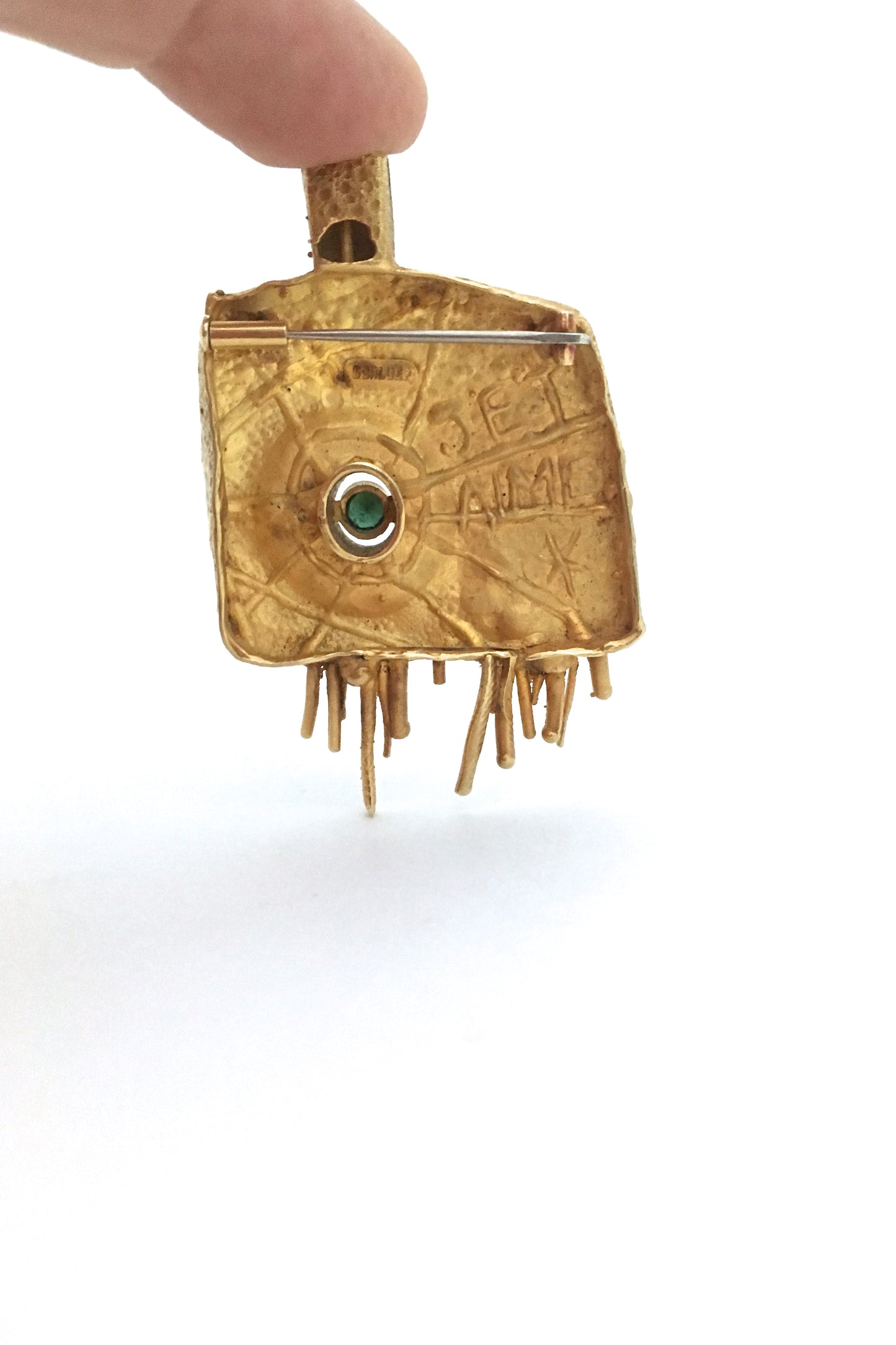 Walter Schluep large gold, tourmaline & pearl brooch / pendant