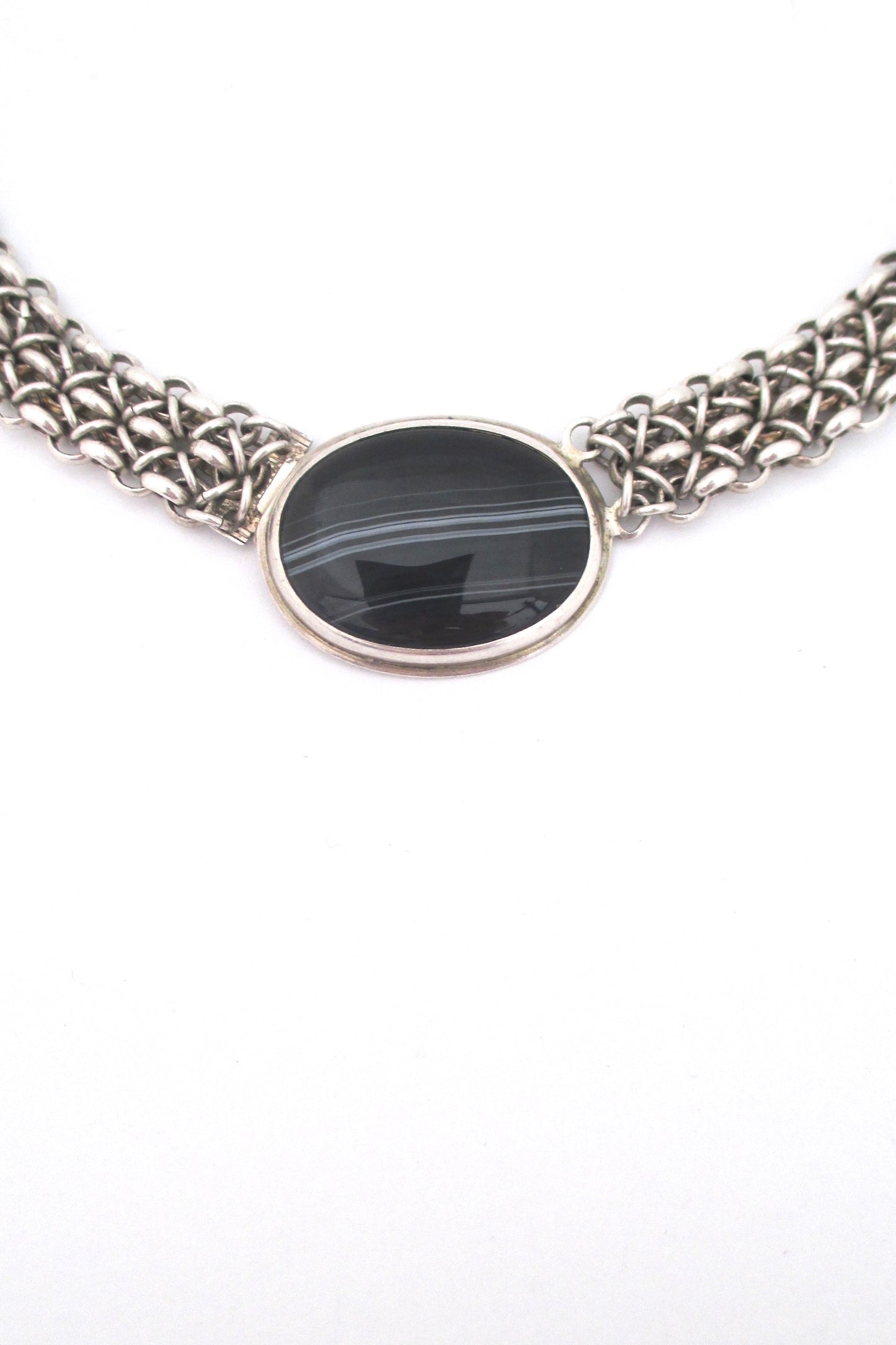 Uni David-Andersen heavy silver banded agate necklace ~ Solfrid Simensen