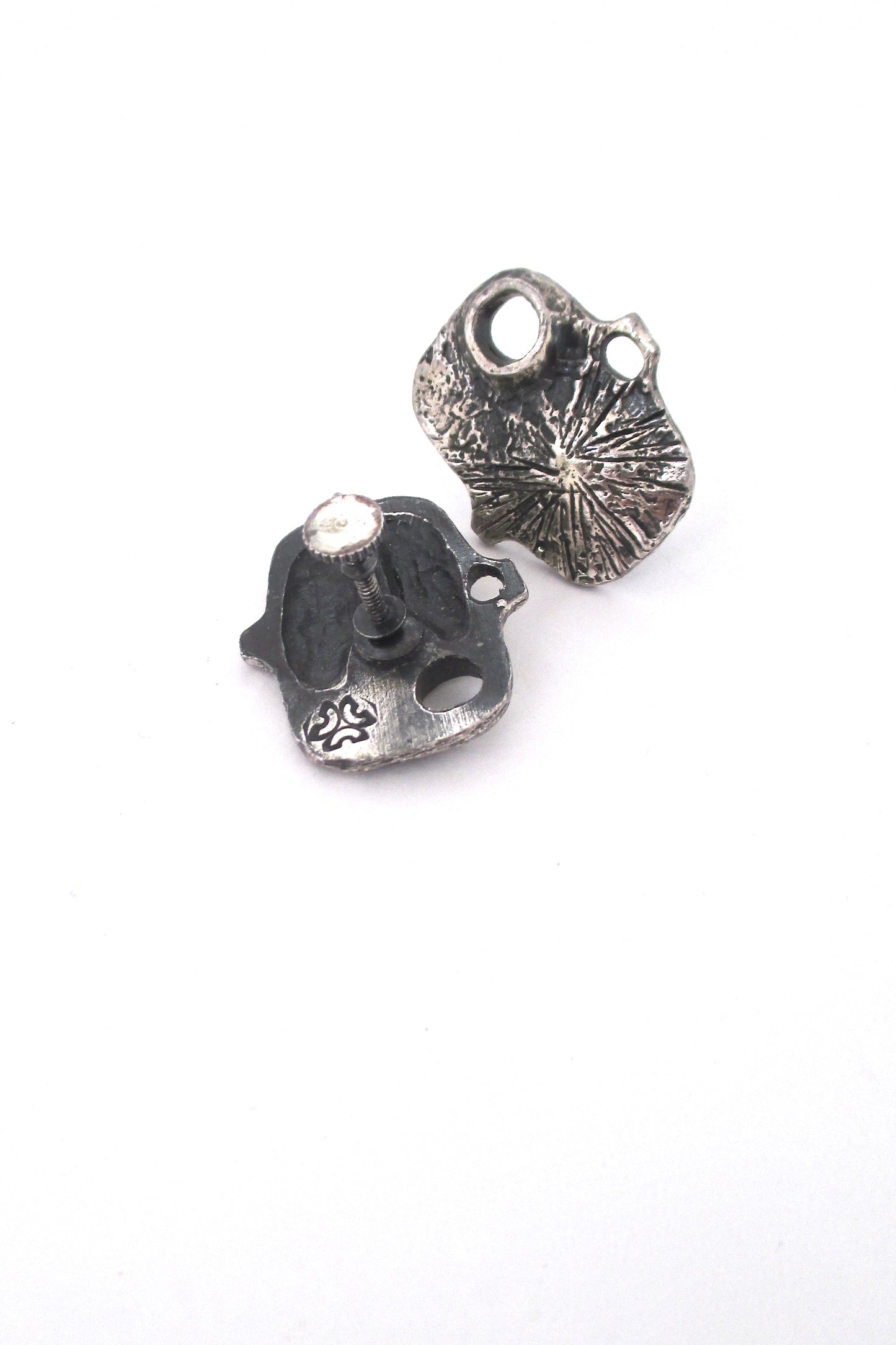 Guy Vidal brutalist pewter 'volcano' earrings