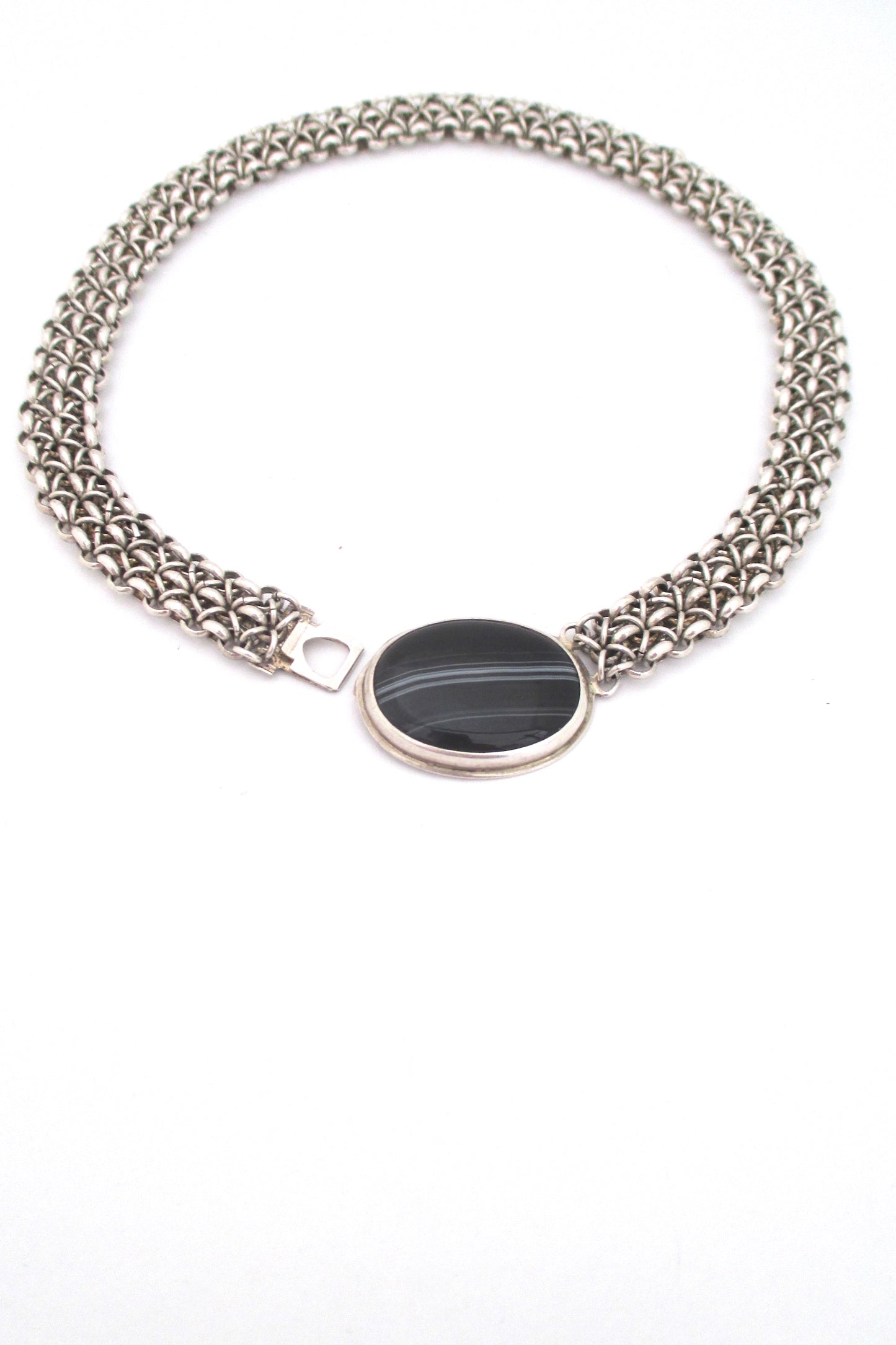 Uni David-Andersen heavy silver banded agate necklace ~ Solfrid Simensen