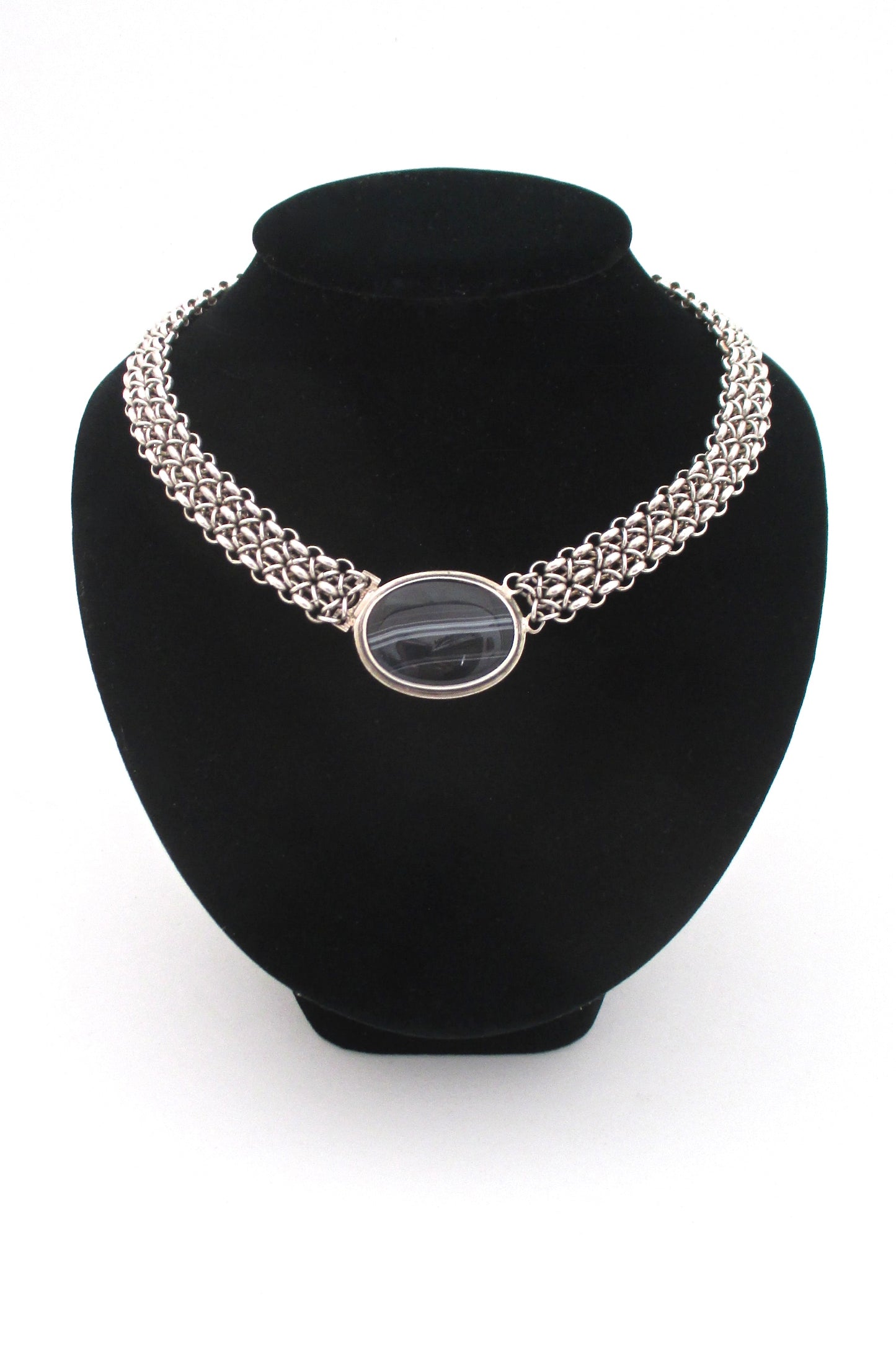 Uni David-Andersen heavy silver banded agate necklace ~ Solfrid Simensen