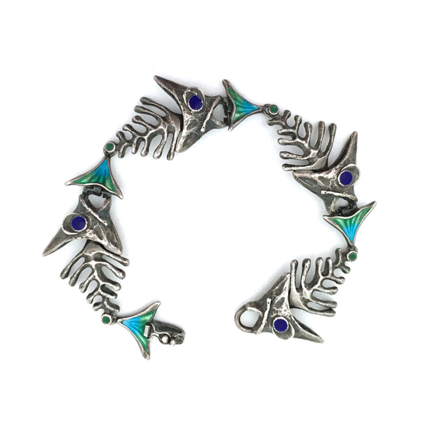 UnoAErre articulated silver & enamel fish bracelet
