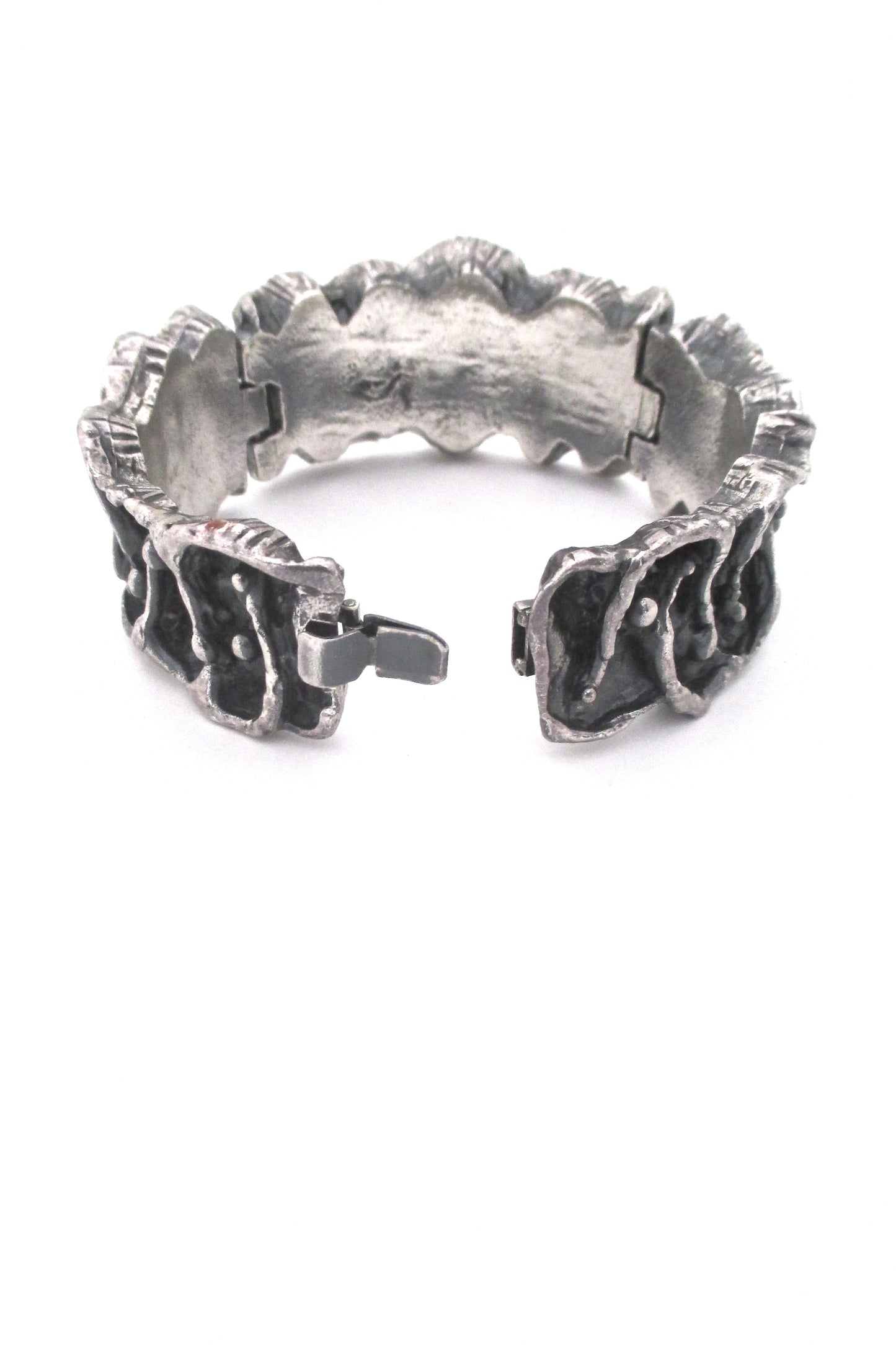 Guy Vidal deeply textured hinged pewter bracelet