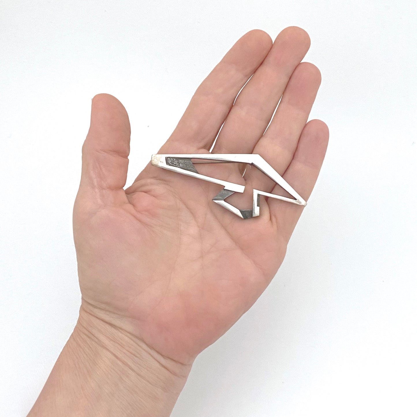 scale Tostrup Norway large vintage silver abstract openwork brooch Gudmund Elvestad Scandinavian Modern jewelry design