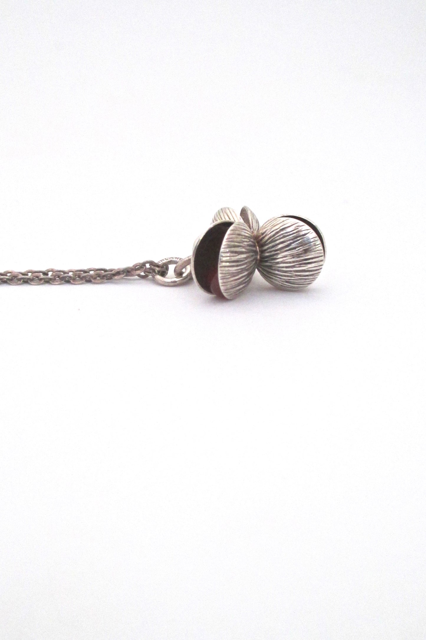 profile Elis Kauppi Kupittaan Kulta Finland vintage modernist silver carnelian hidden spheres pendant necklace