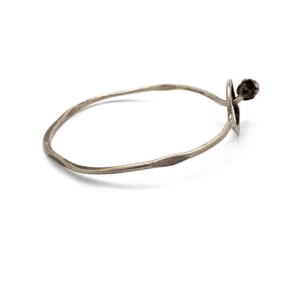 profile John Lewis USA vintage hammered silver bangle bracelet hook closure mid century jewelry design