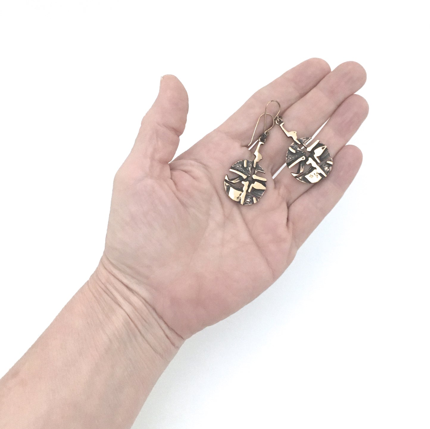 Jorma Laine textured bronze round drop earrings
