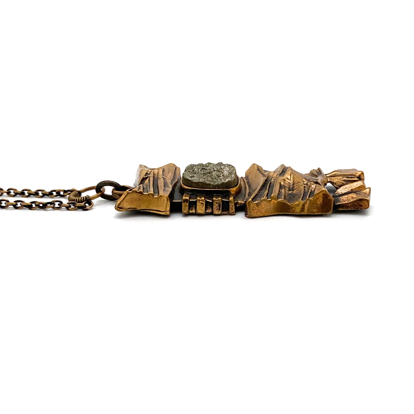 profile Pentti Sarpaneva Finland vintage bronze pyrite pendant necklace Scandinavian Modernist jewelry design