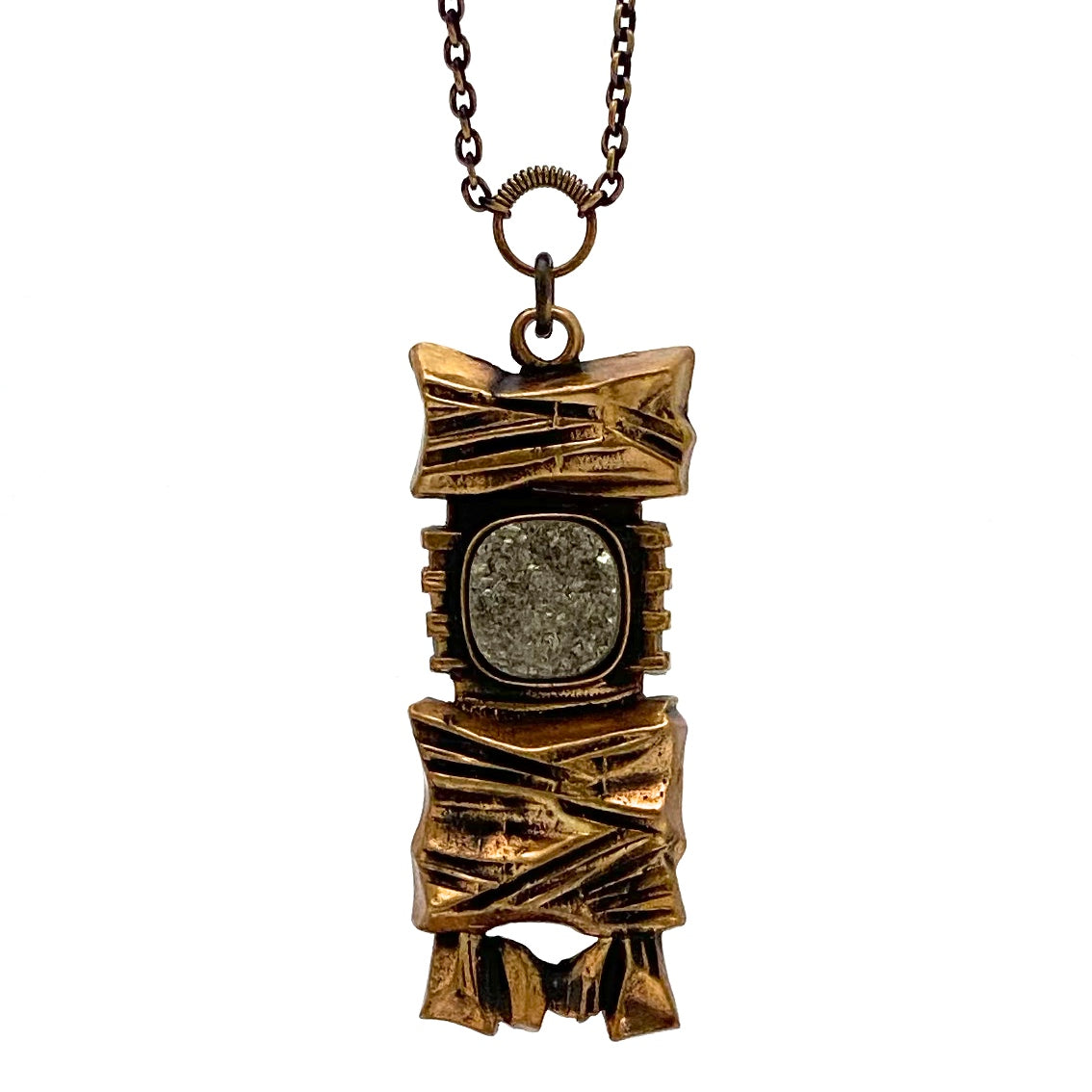 detail Pentti Sarpaneva Finland vintage bronze pyrite pendant necklace Scandinavian Modernist jewelry design