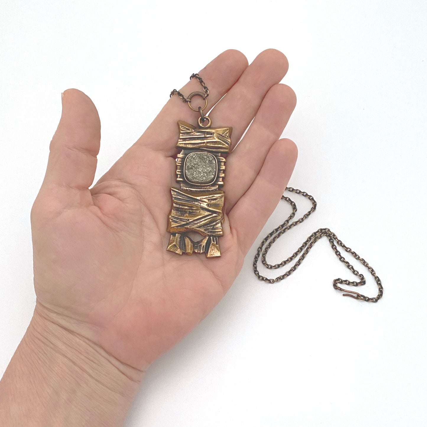 scale Pentti Sarpaneva Finland vintage bronze pyrite pendant necklace Scandinavian Modernist jewelry design