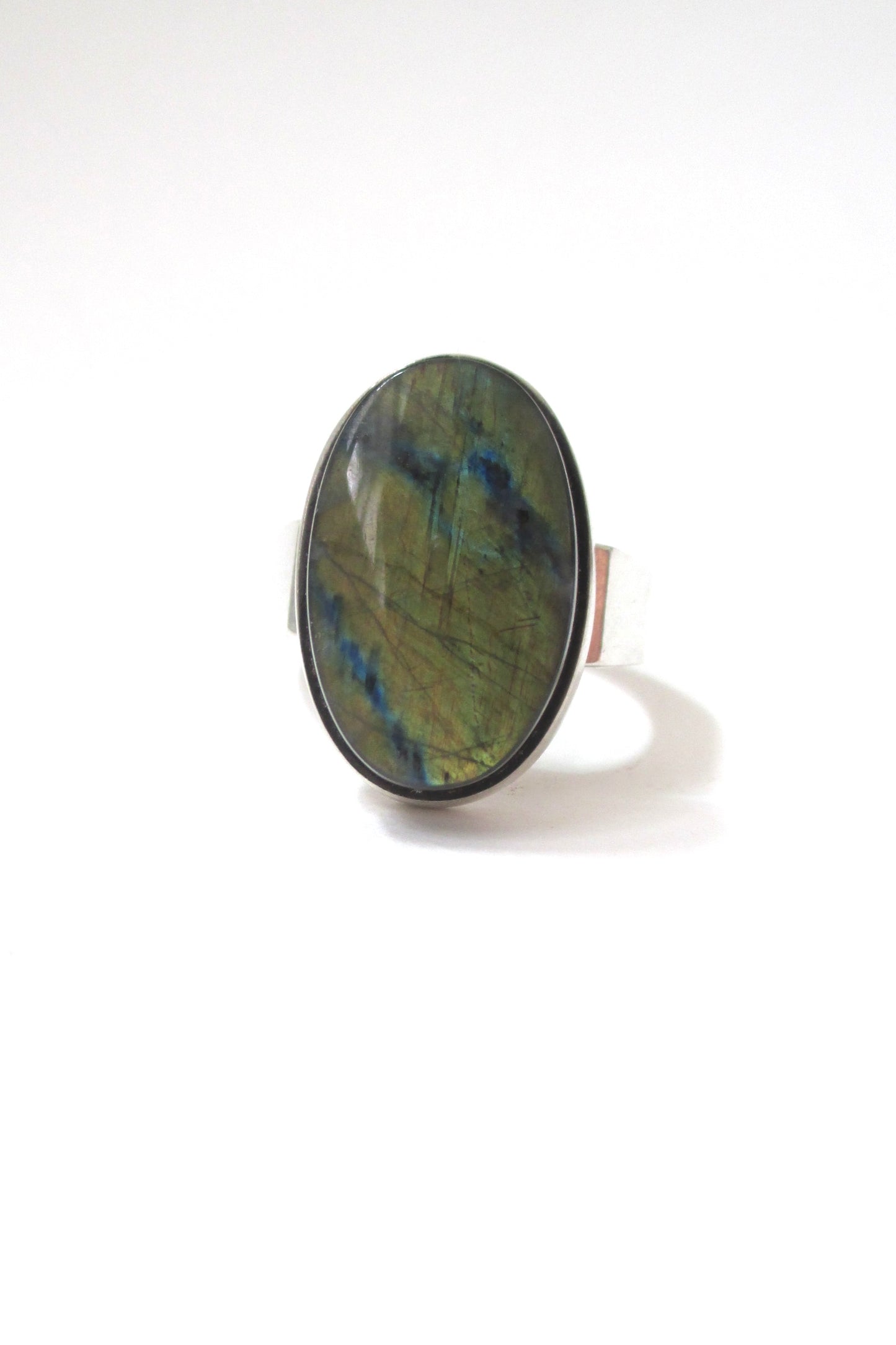detail David Andersen Norway vintage heavy silver spectrolite ring mid century design