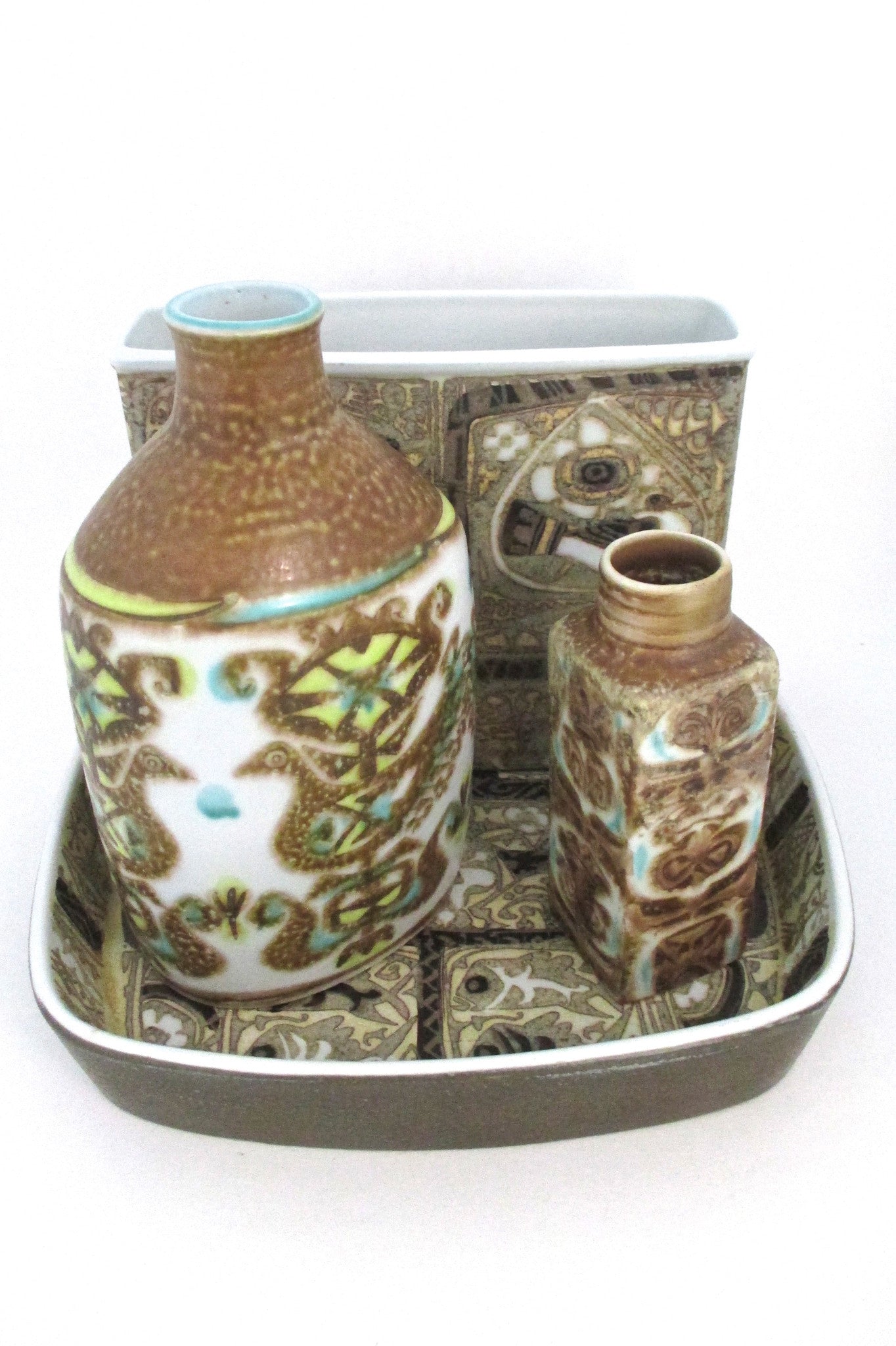 Royal Copenhagen yellow & turquoise Baca bird vase