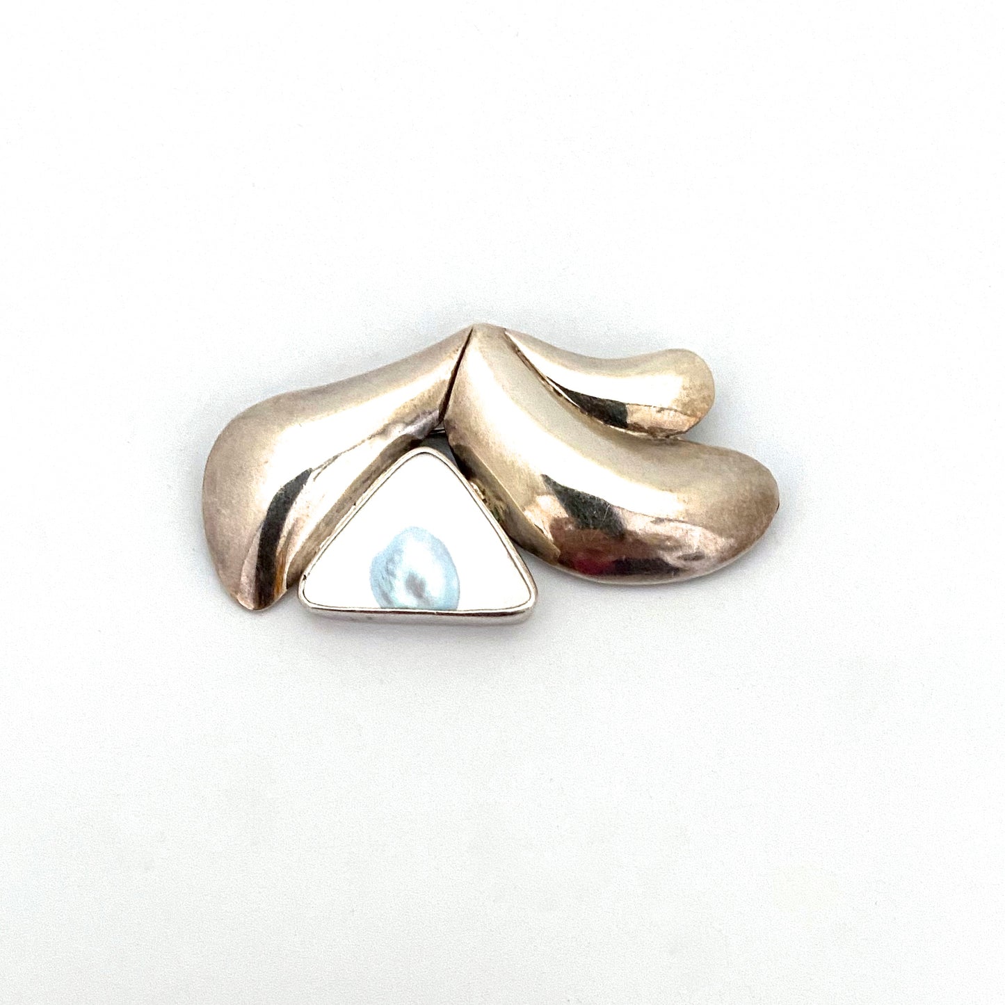silver & mother of pearl brooch ~ nicely constructed