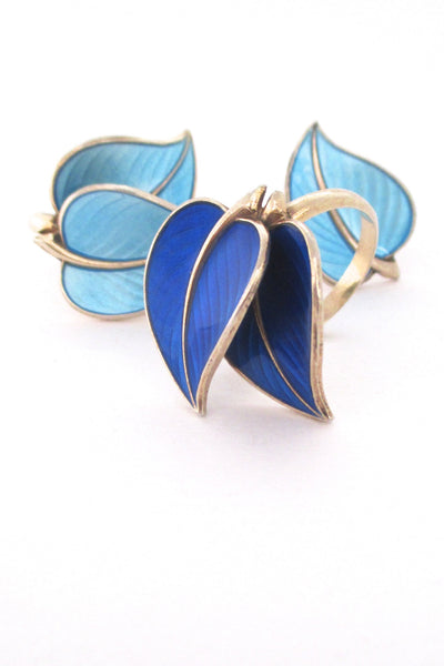 Hans Myhre cobalt blue enamel double leaf ring