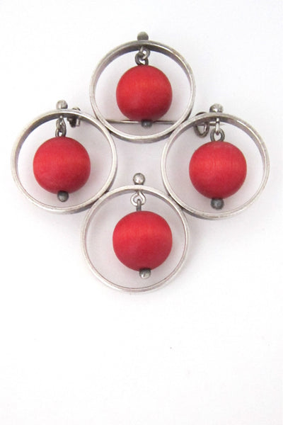 arrikka Finland vintage kinetic framed red beads brooch