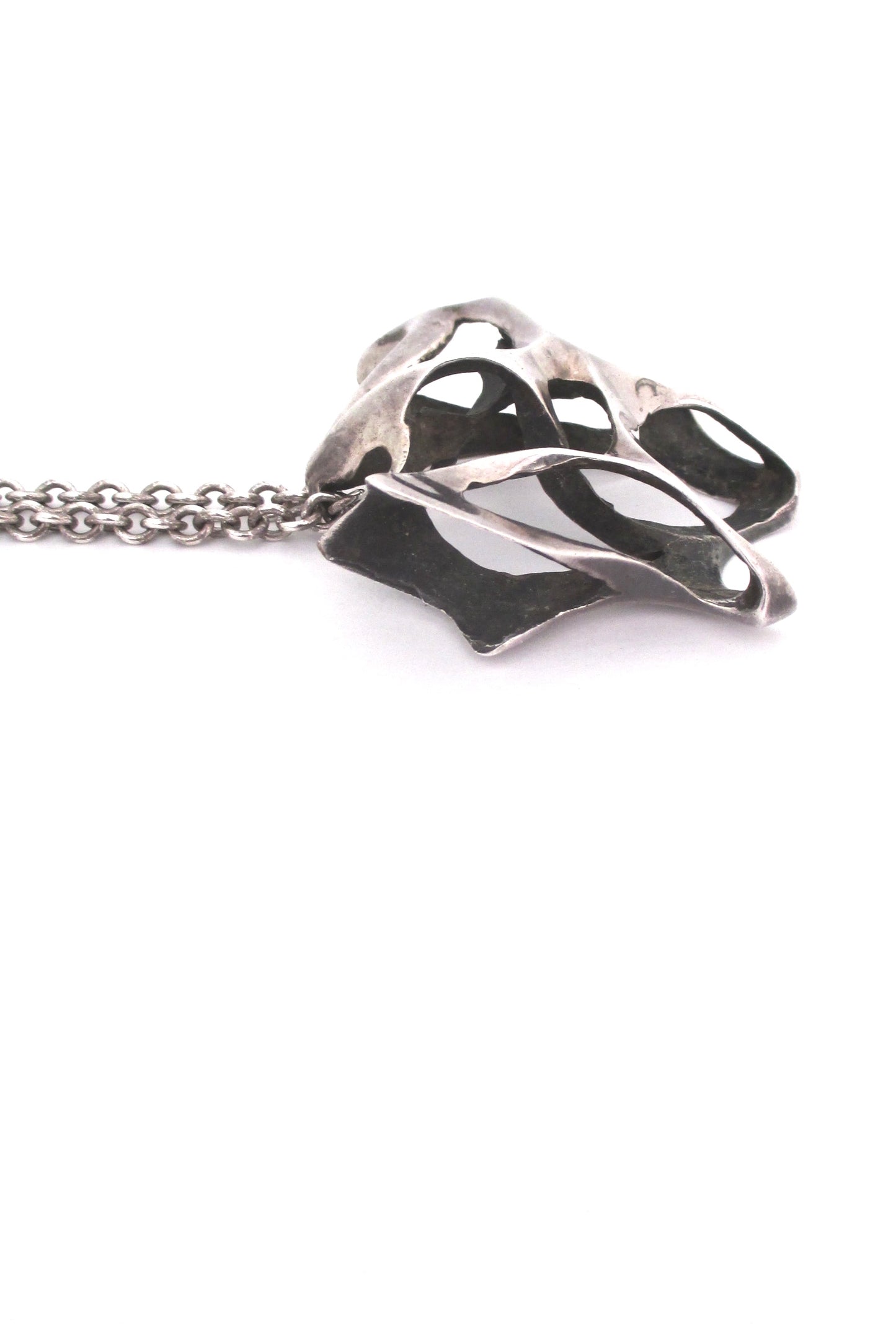 profile large sterling silver vintage brutalist pendant necklace
