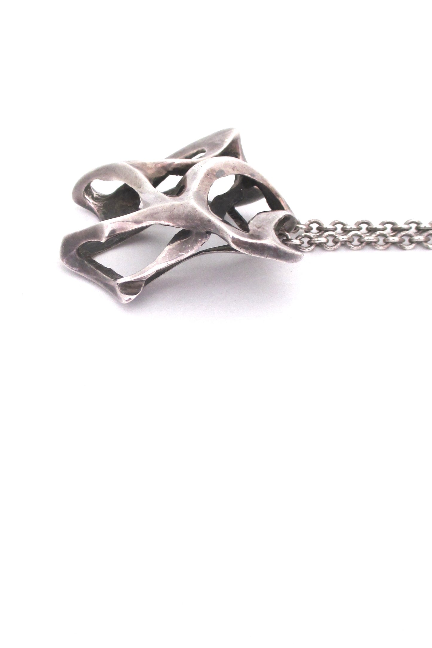 large sculptural silver brutalist pendant necklace
