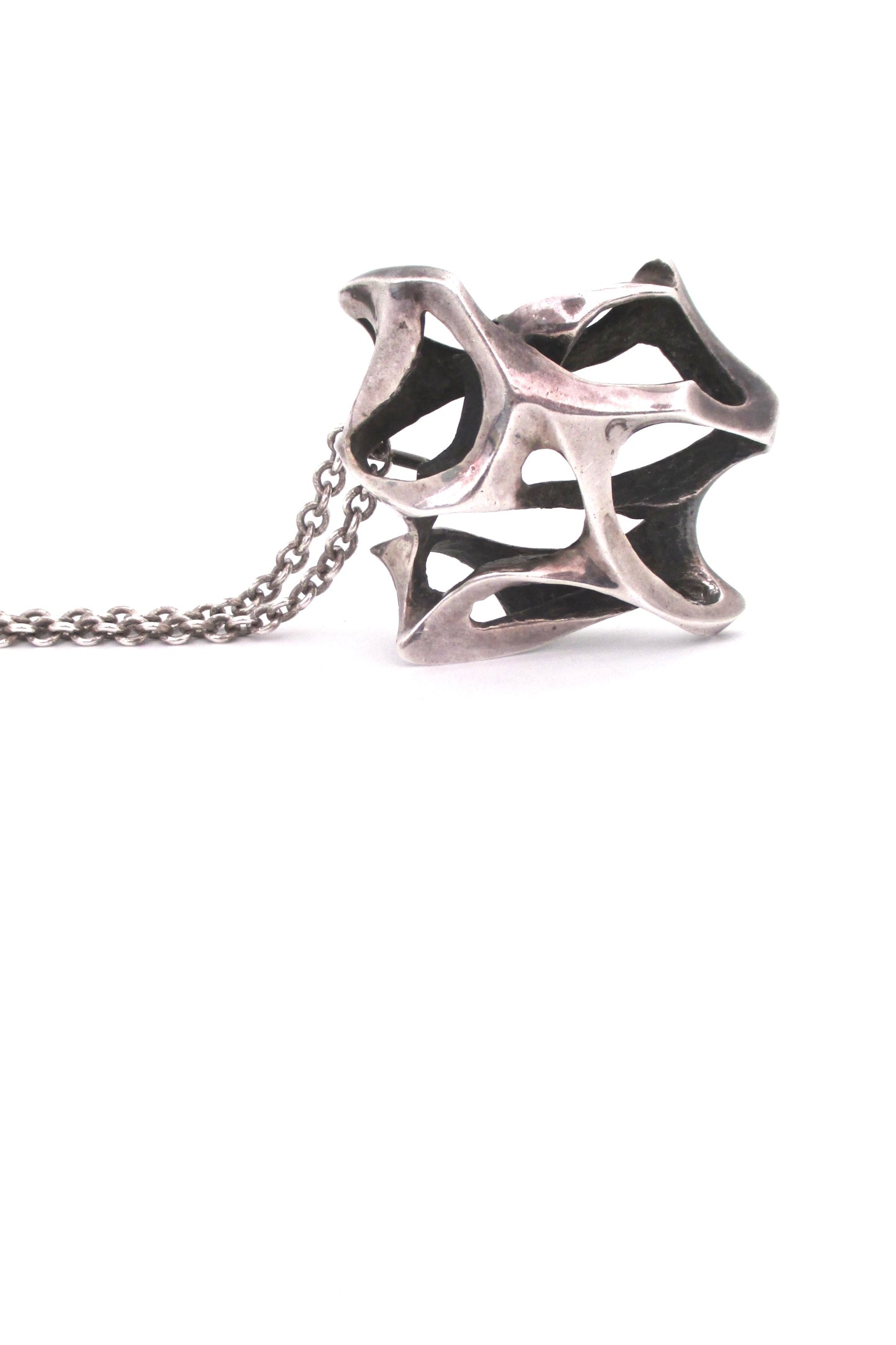detail large sterling silver vintage brutalist pendant necklace