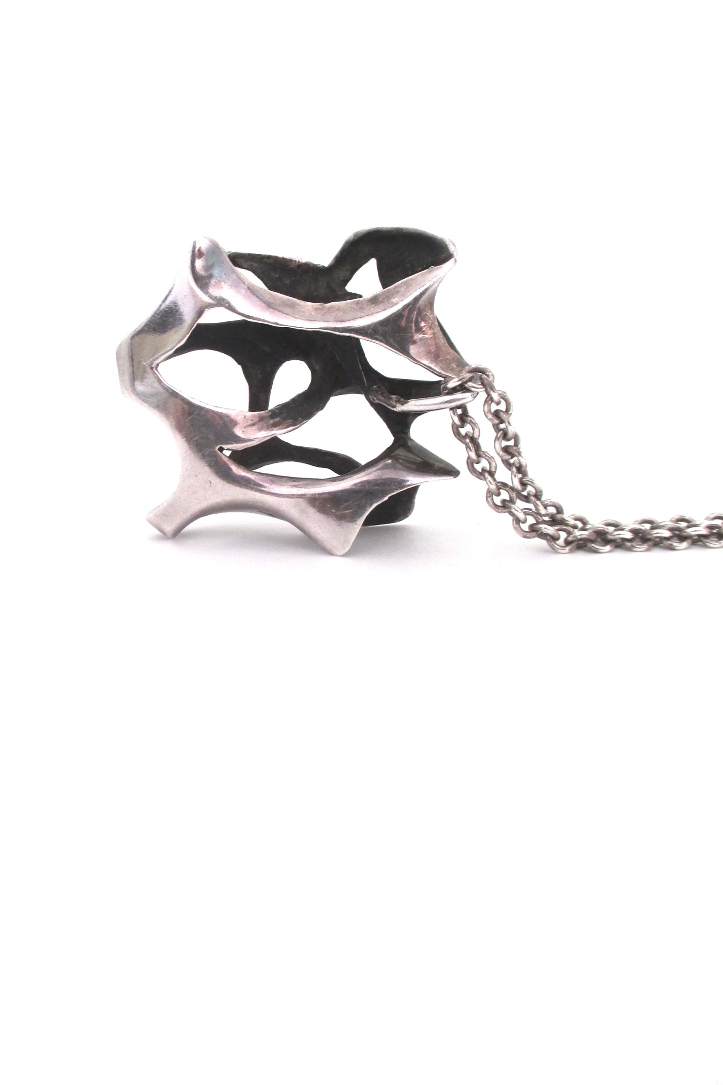 large sculptural silver brutalist pendant necklace