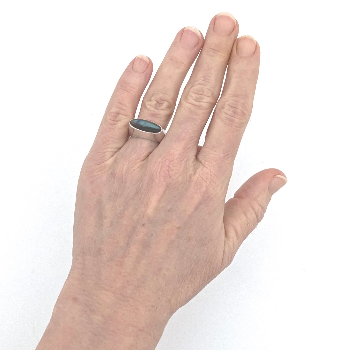 scale Uni David-Andersen Norway vintage silver labradorite ring Scandinavian Modernist jewelry design