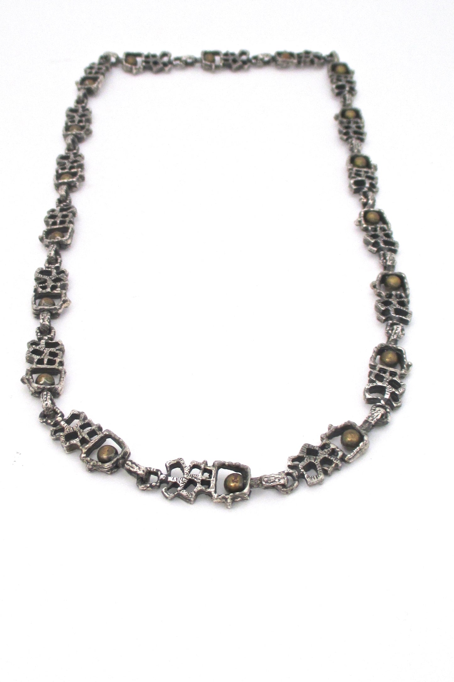 Guy Vidal brutalist pewter 'bronze spheres' long link chain
