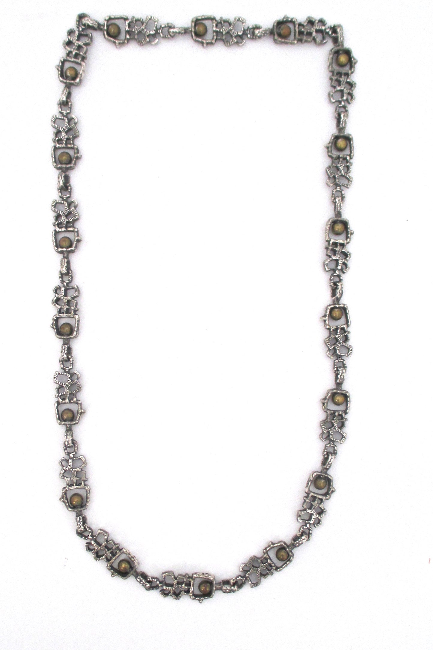 Guy Vidal brutalist pewter 'bronze spheres' long link chain