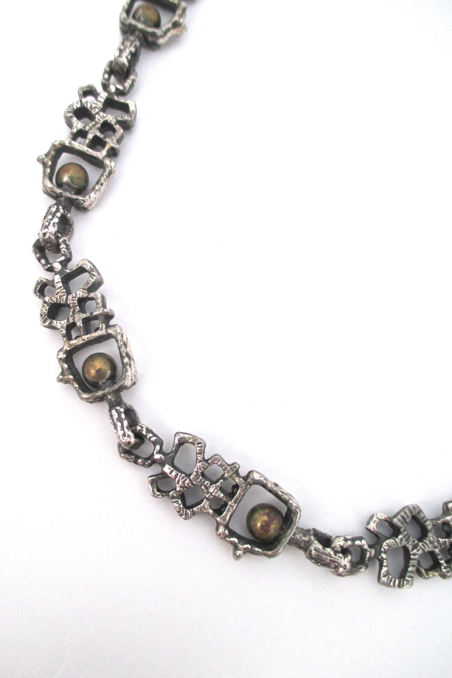 Guy Vidal brutalist pewter 'bronze spheres' long link chain