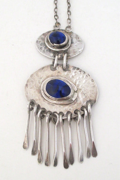 Rafael Alfandary Canada vintage sterling silver double fringe necklace with cobalt cabochons