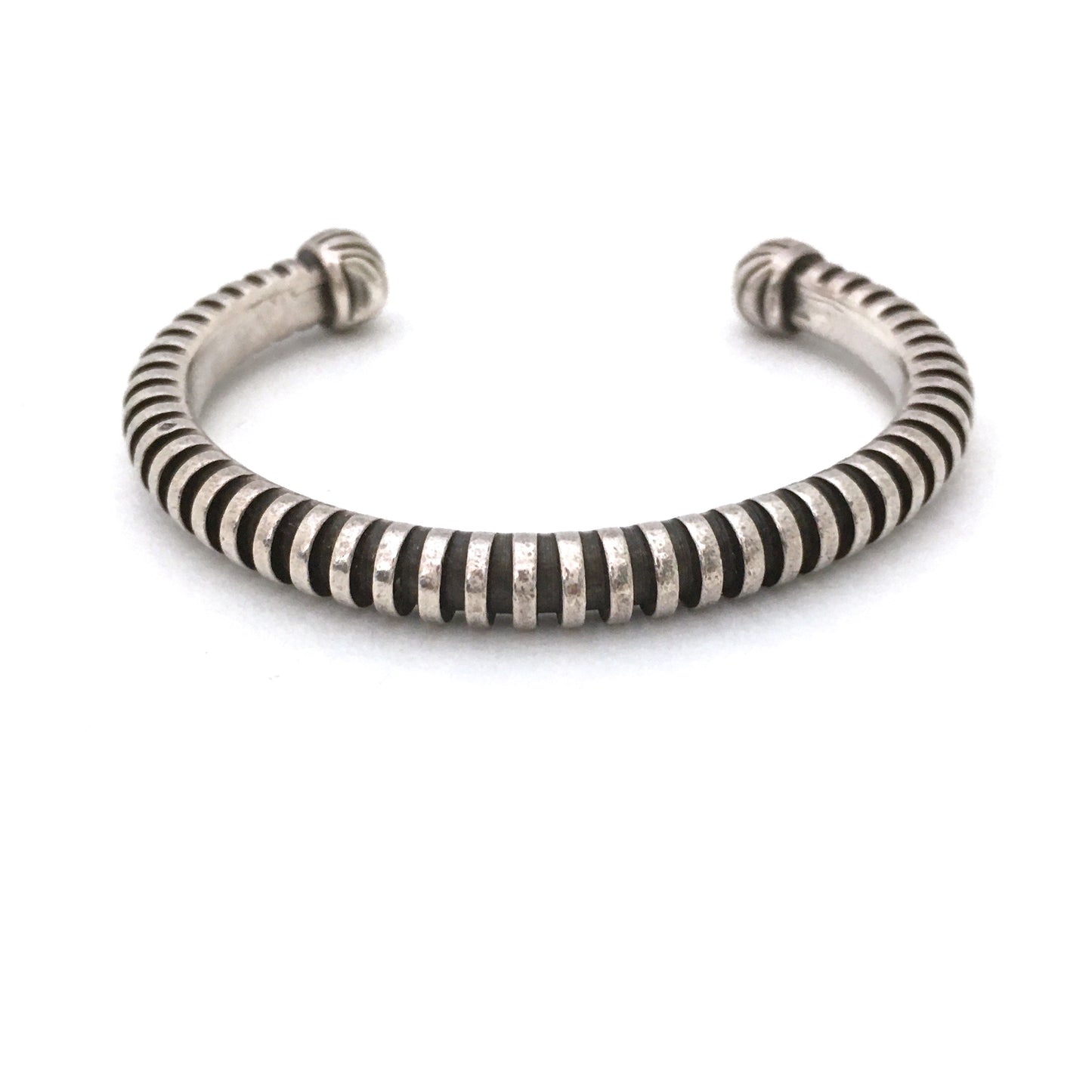 vintage heavy silver ridged cuff bracelet ~ France