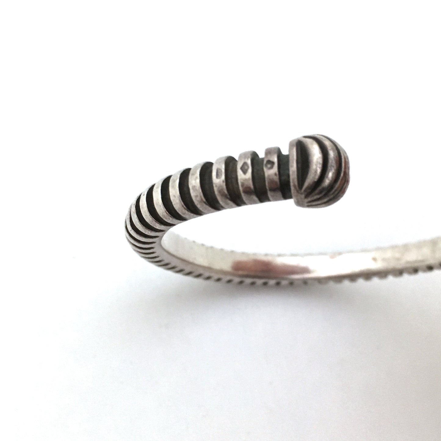 vintage heavy silver ridged cuff bracelet ~ France