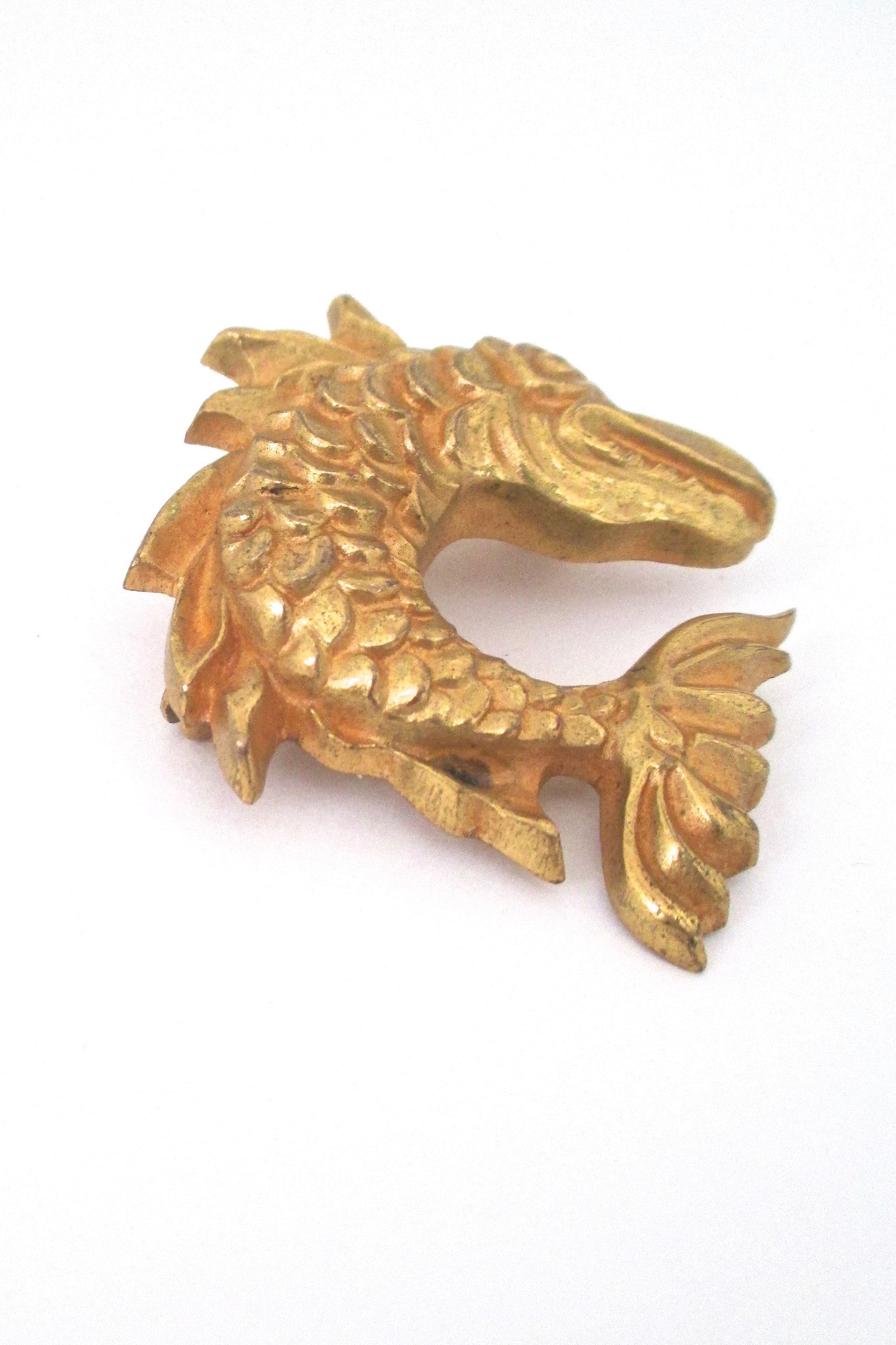 detail Arthus Bertrad Paris vintage large gilt bronze fish brooch