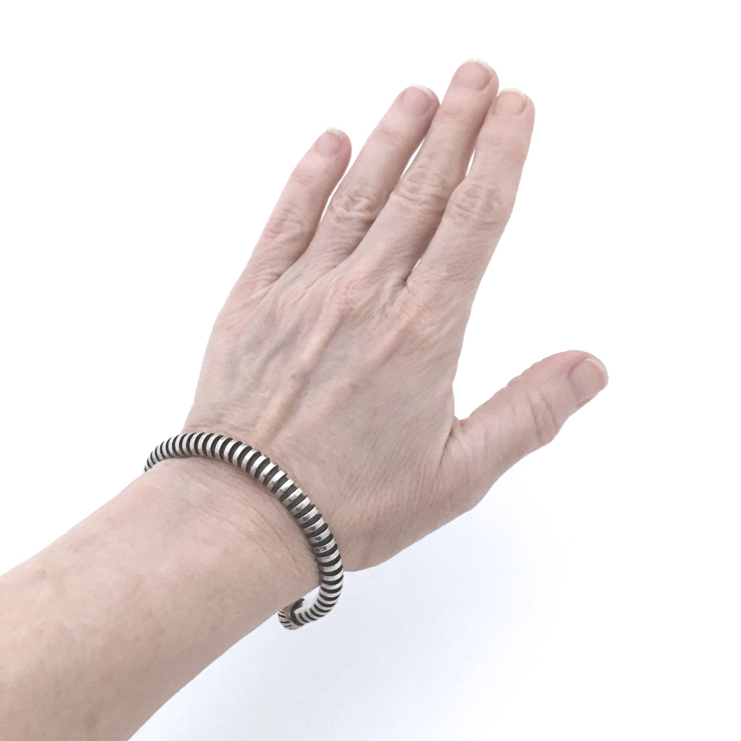 vintage heavy silver ridged cuff bracelet ~ France