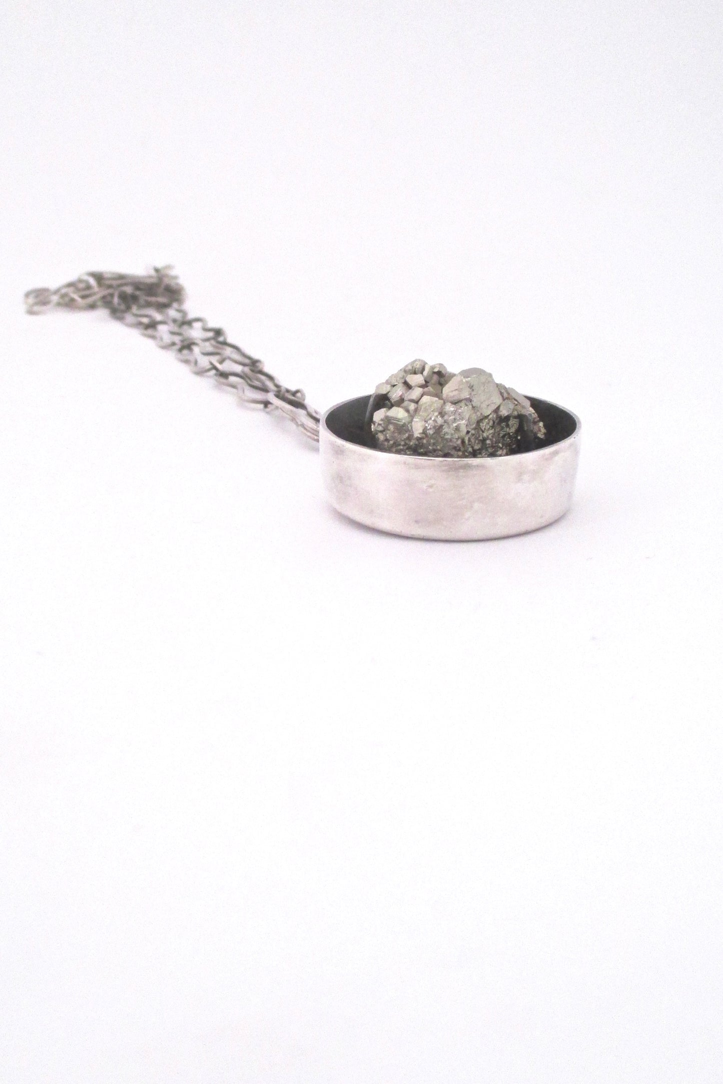 detail pyrite and silver vintage brutalist large pendant necklace studio made