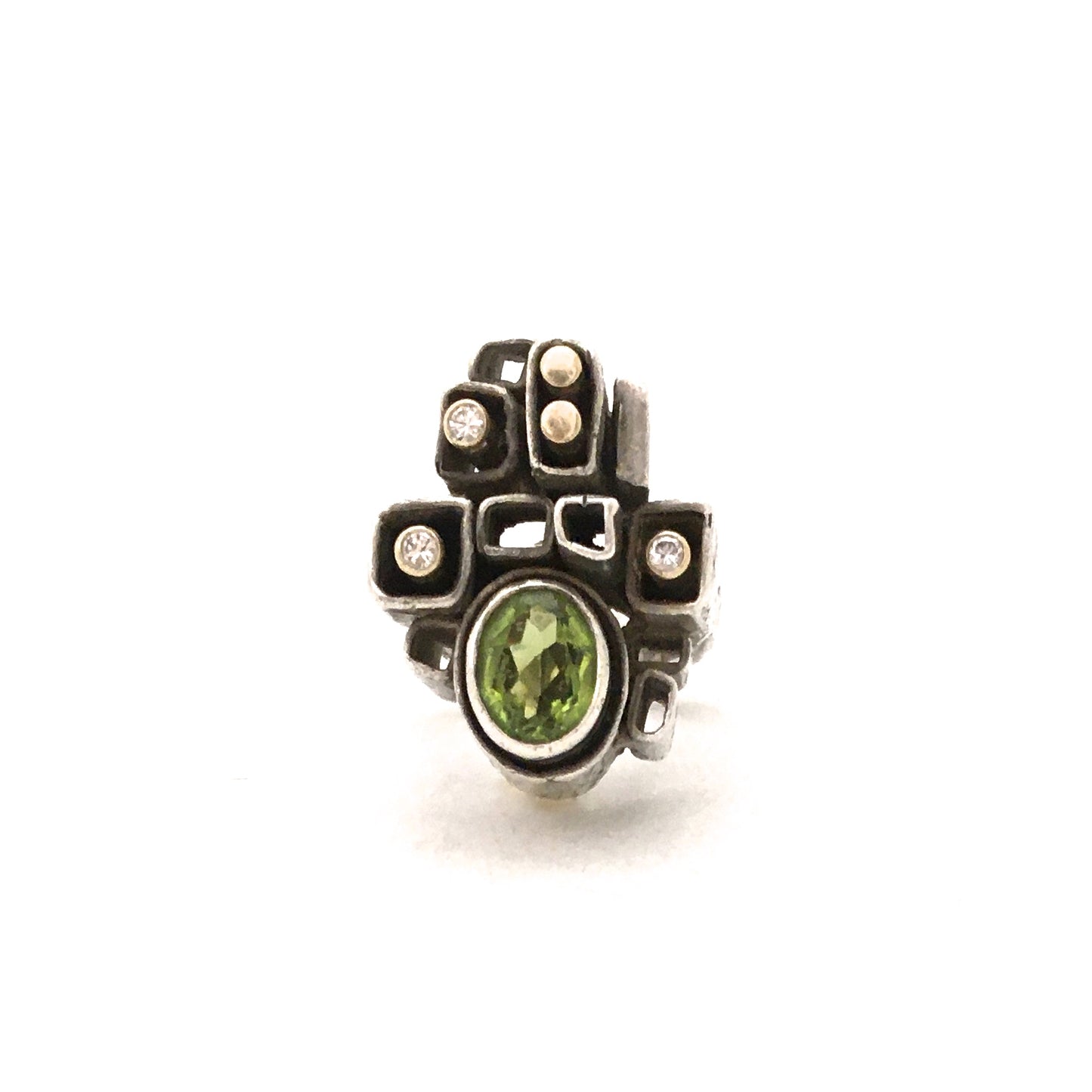 Walter Schluep large sculptural ring ~ gold, peridot & diamonds