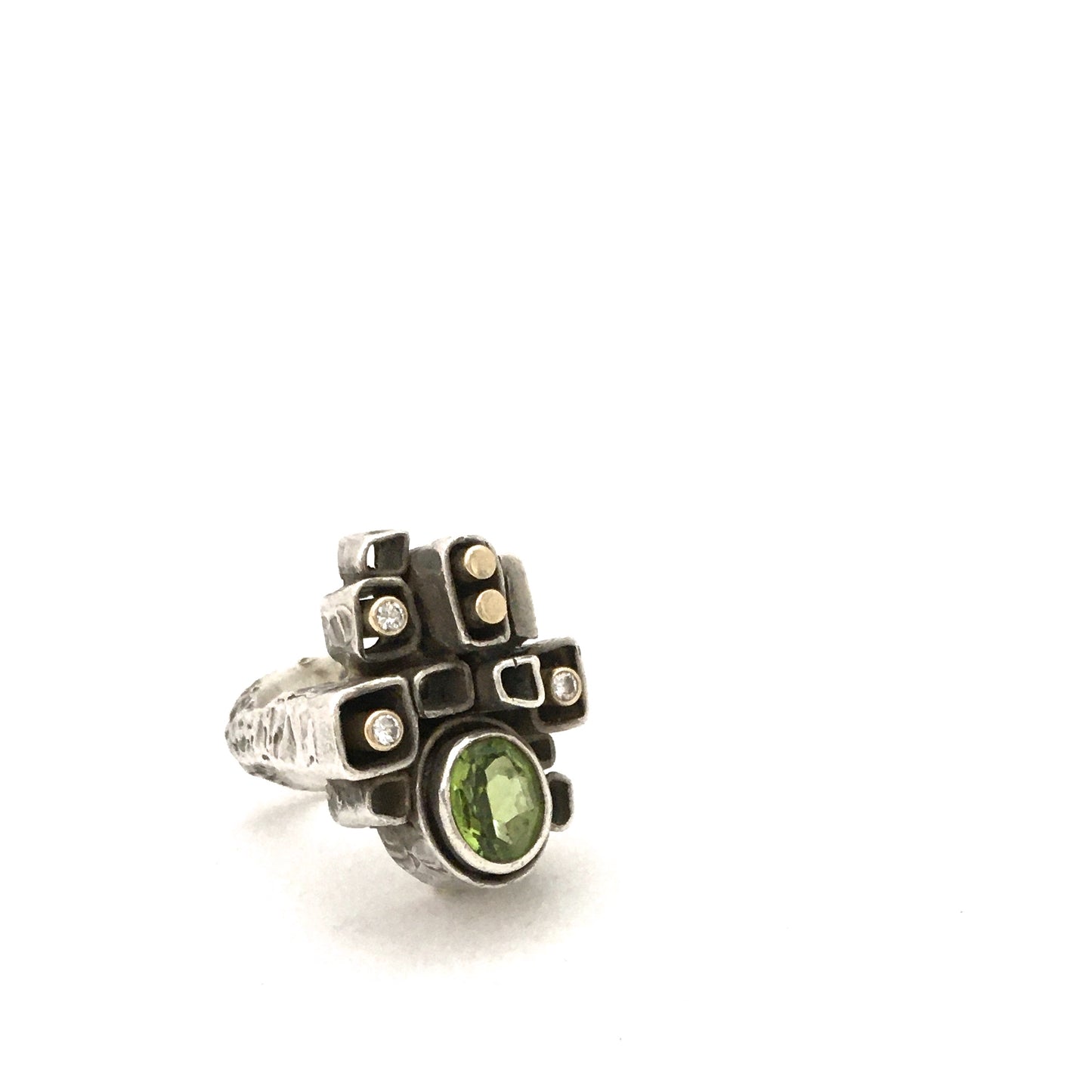 Walter Schluep large sculptural ring ~ gold, peridot & diamonds