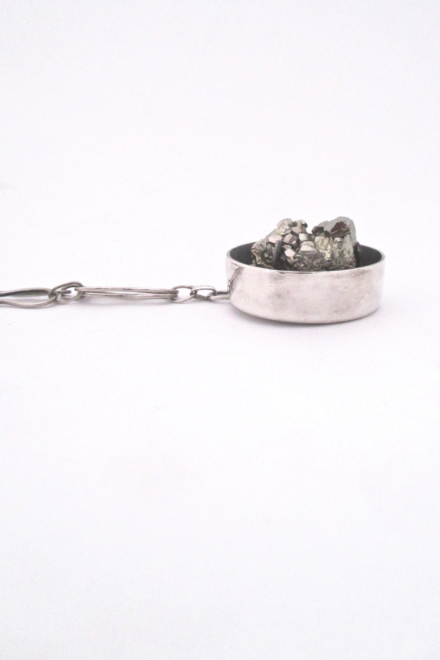 profile pyrite and silver vintage brutalist large pendant necklace studio made