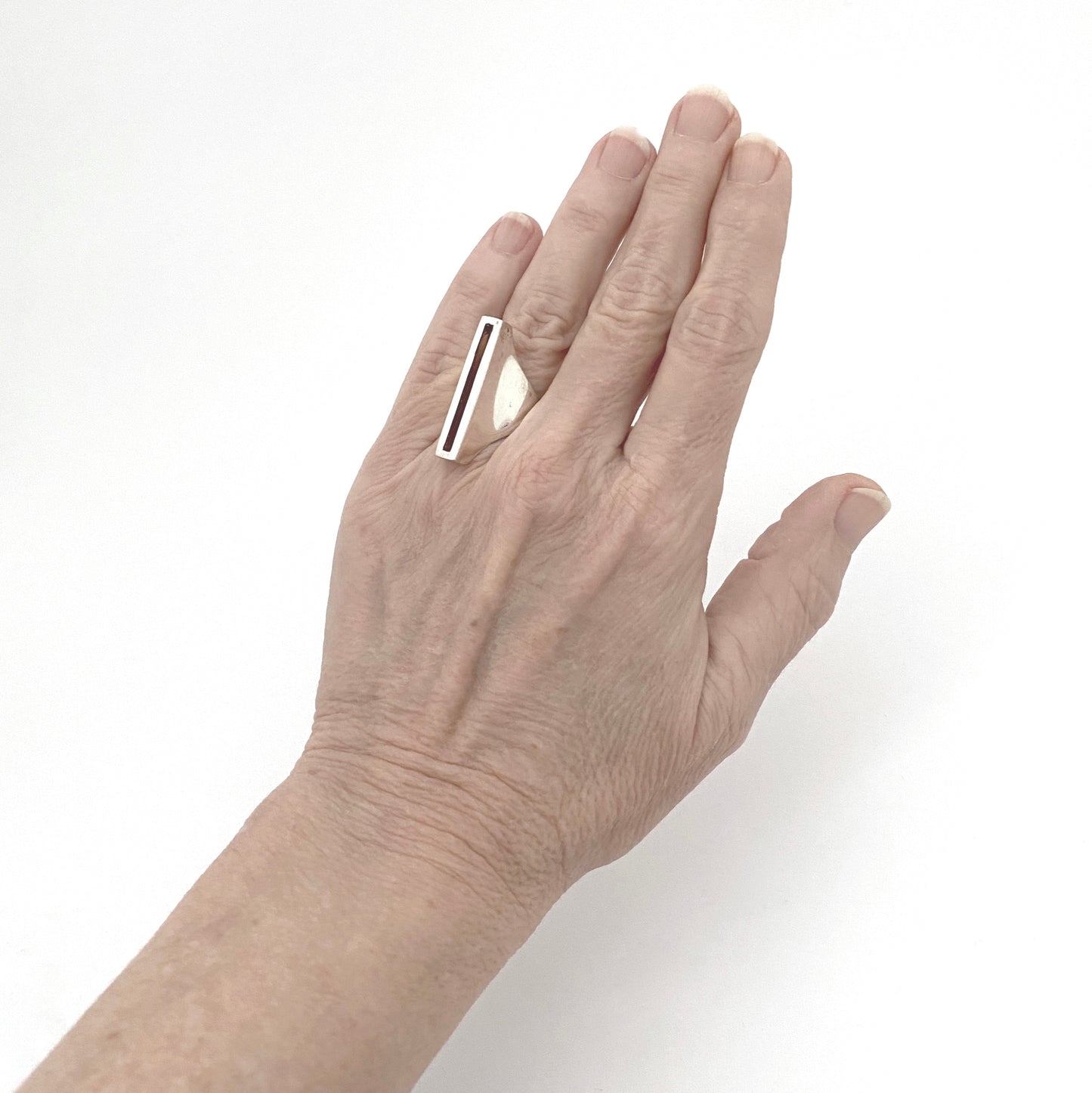 Henning Ulrichsen vintage silver long Modernist ring