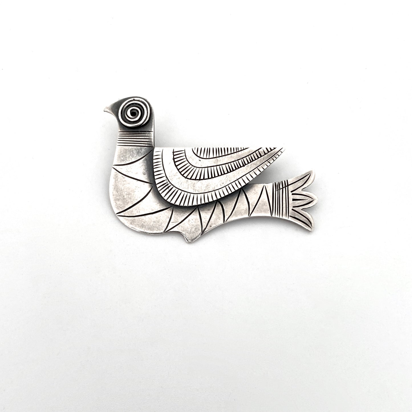 Jack Leyland stylized silver bird brooch ~ nicely detailed