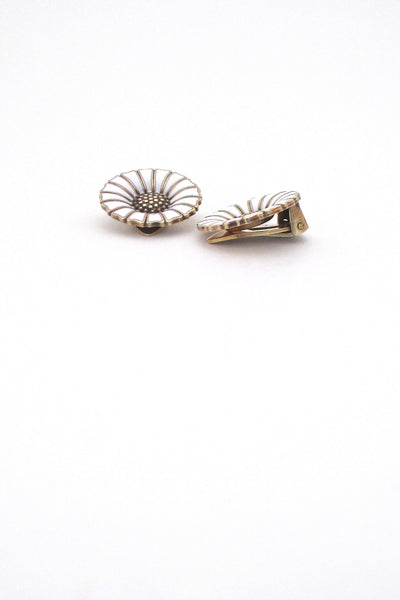 profile Anton Michelsen Denmark vintage silver enamel classic Marguerite Daisy ear clips