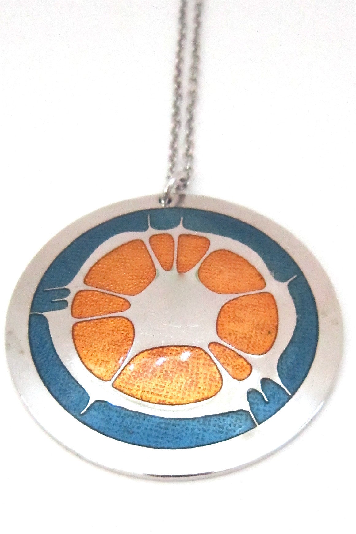 Robert Gervais Canada vintage modernist enamel orange splash pendant necklace