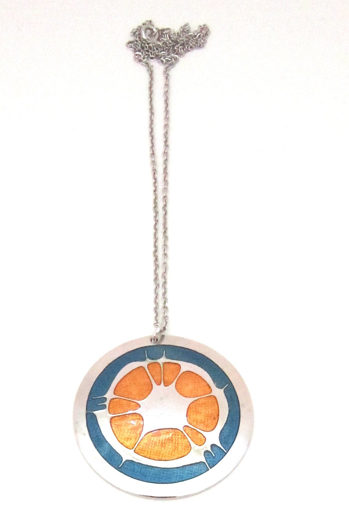 Robert Gervais Canada vintage modernist enamel orange splash pendant necklace