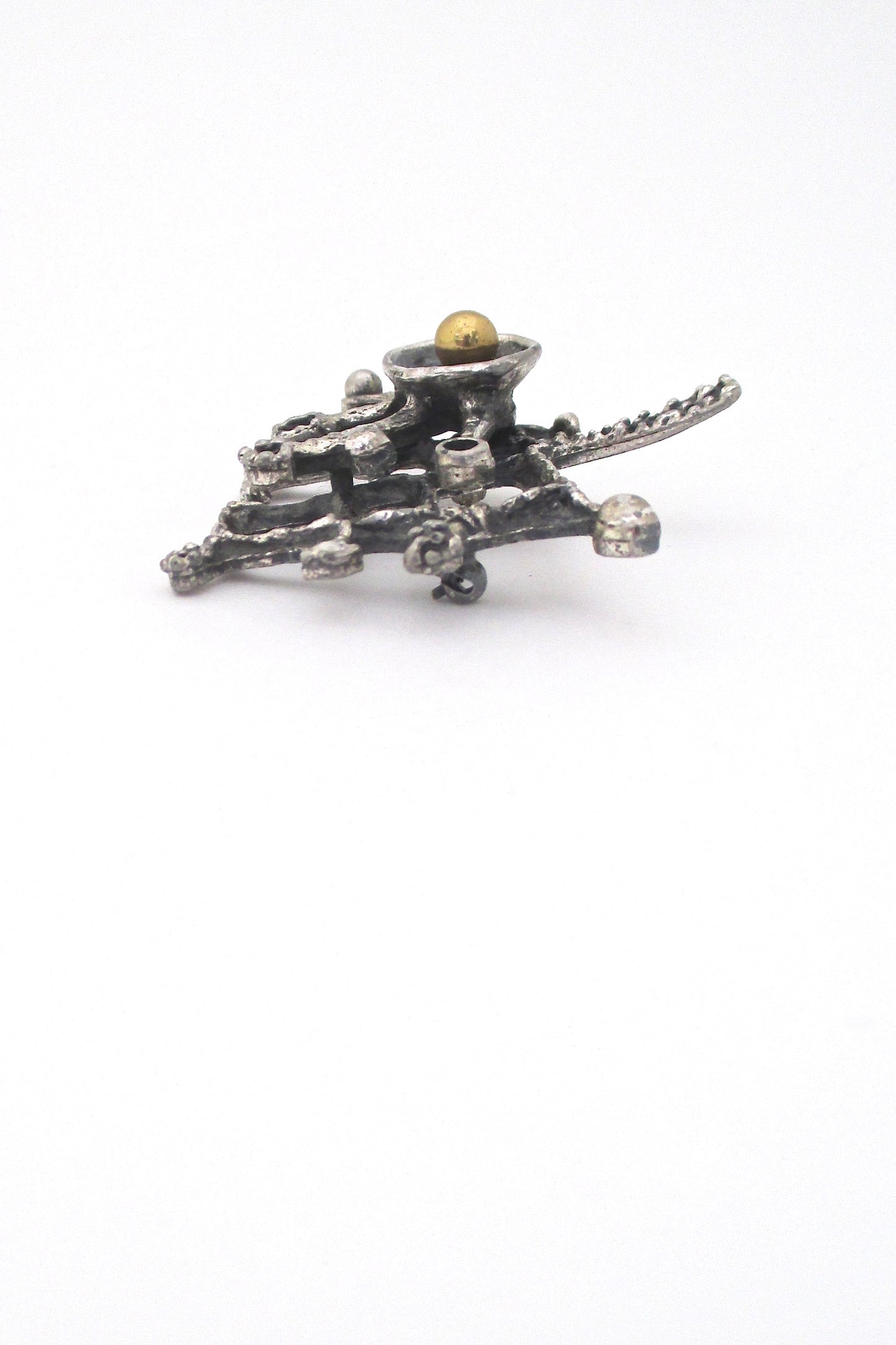profile Guy Vidal Canada vintage brutalist pewter bronze sphere large dimensional brooch