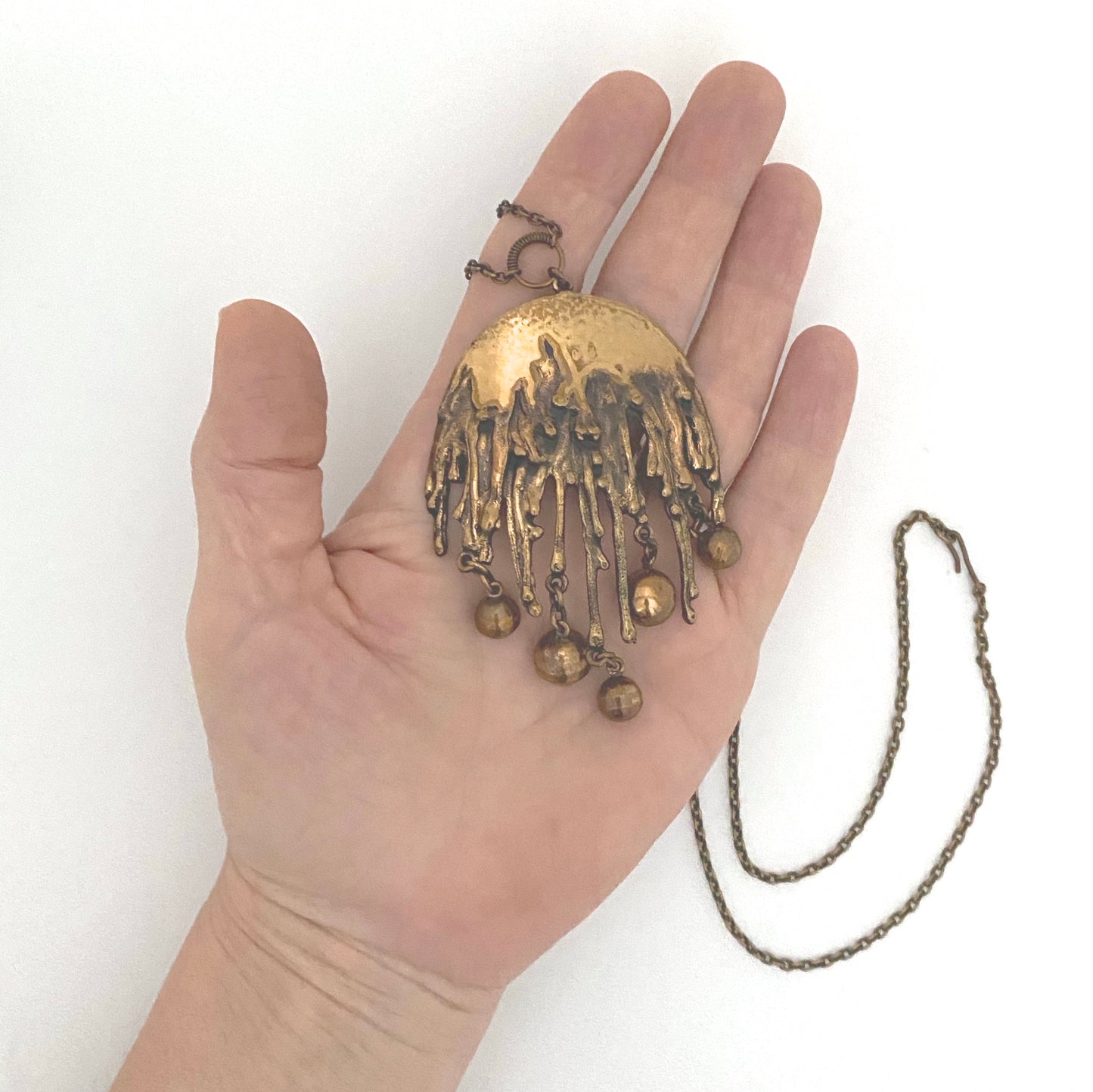 scale Pentti Sarpaneva Finland vintage bronze kinetic pendant necklace Scandinavian Modernist jewelry design