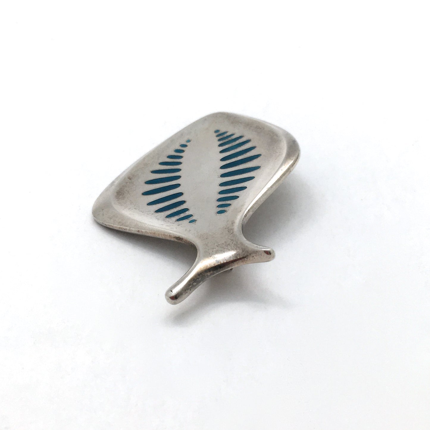 profile Georg Jensen Denmark vintage silver turquoise enamel brooch 343 by Henning Koppel Danish Modern jewelry design