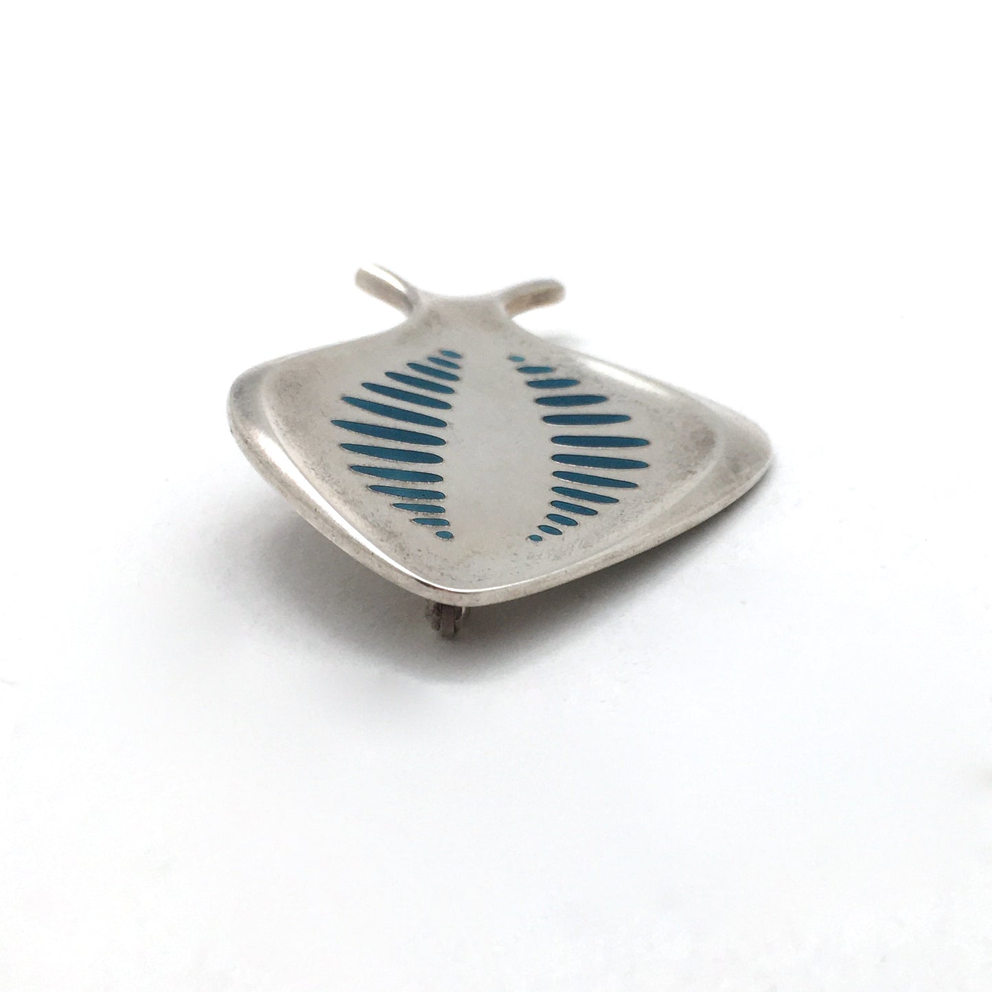 detail Georg Jensen Denmark vintage silver turquoise enamel brooch 343 by Henning Koppel Danish Modern jewelry design