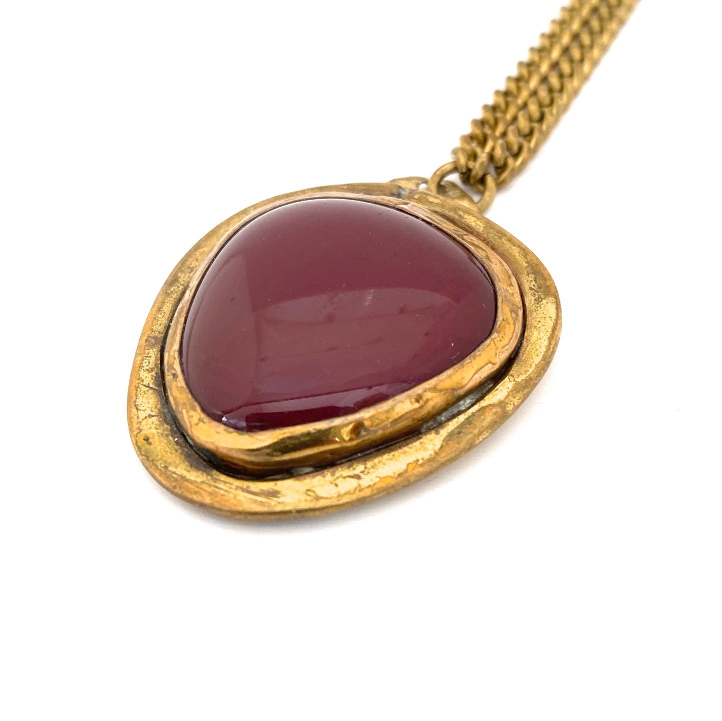 profile Rafael Alfandary Canada vintage extra long brass opaque red glass pendant necklace Canadian brutalist jewelry design