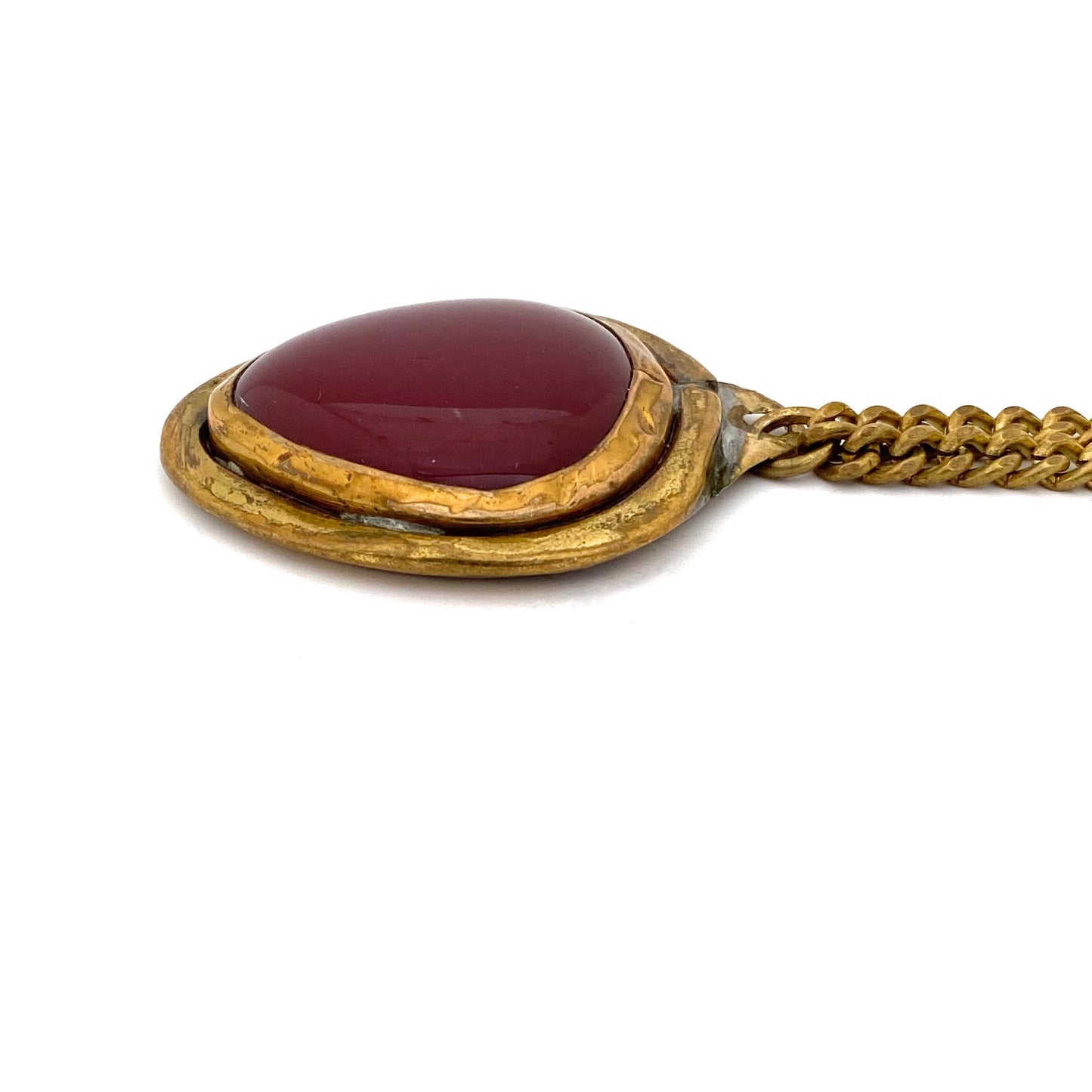 Rafael Canada extra long opaque red & brass pendant necklace