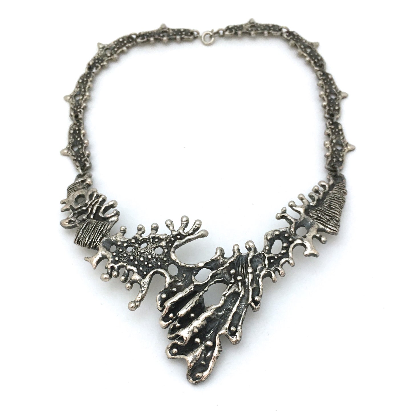 Guy Vidal brutalist pewter large bib necklace