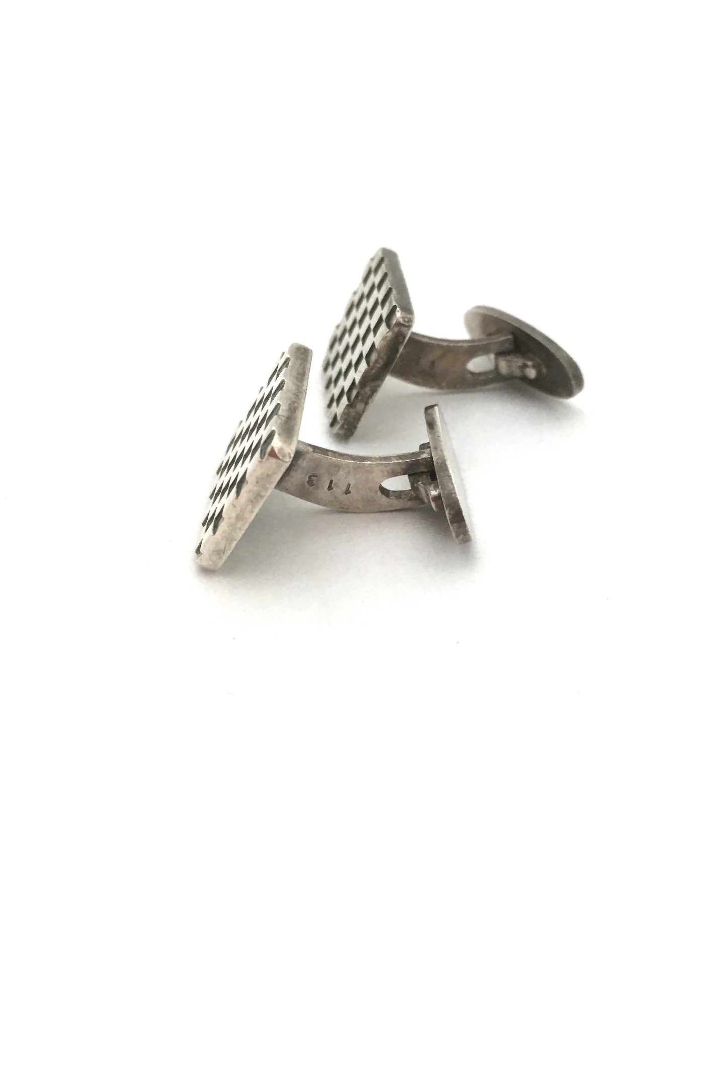 profile Georg Jensen Denmark vintage silver checkerboard cufflinks 113 by Flemming Eskildsen